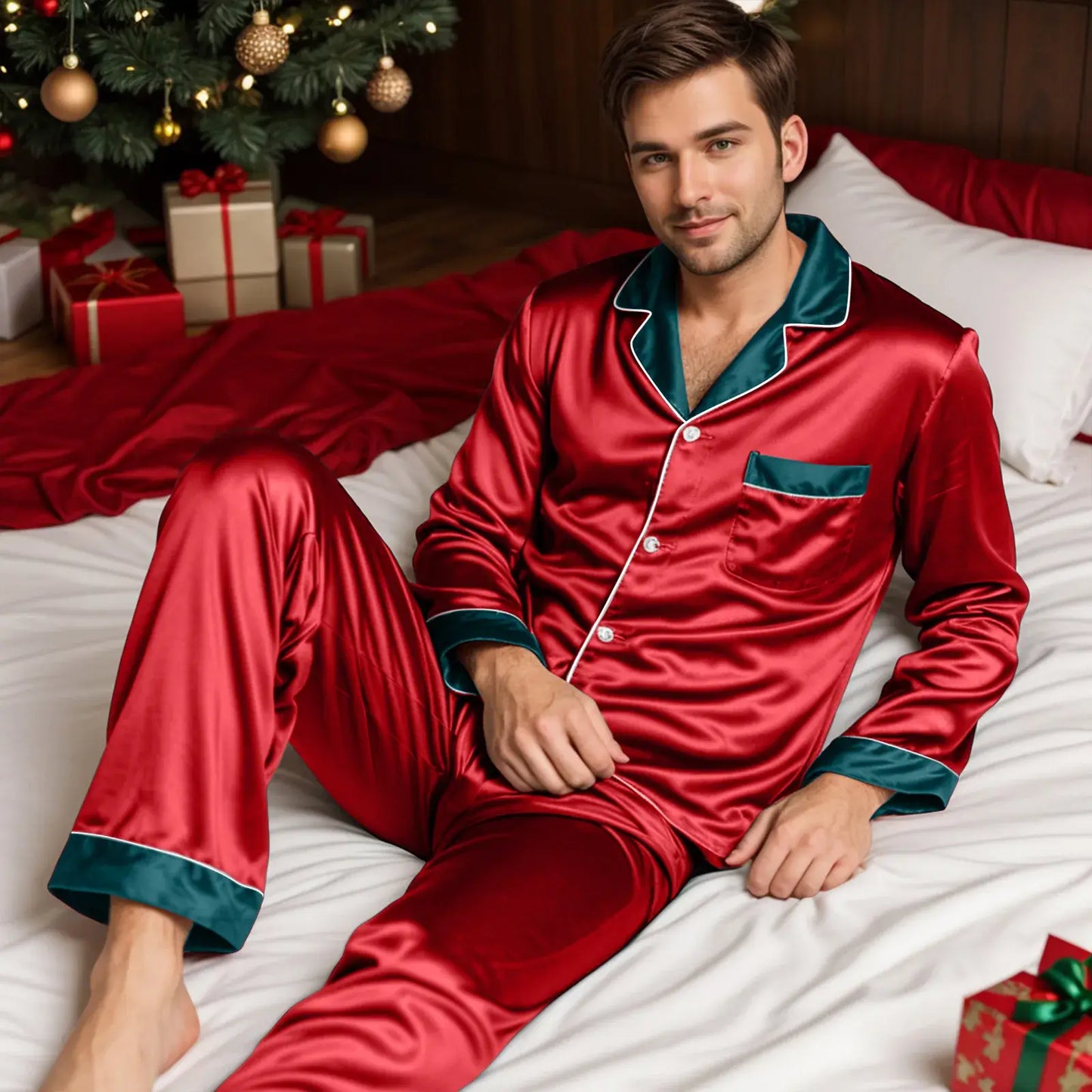 Silk Satin Christmas Family Pajamas Matching Sets Mother-Dark Green / S / United States