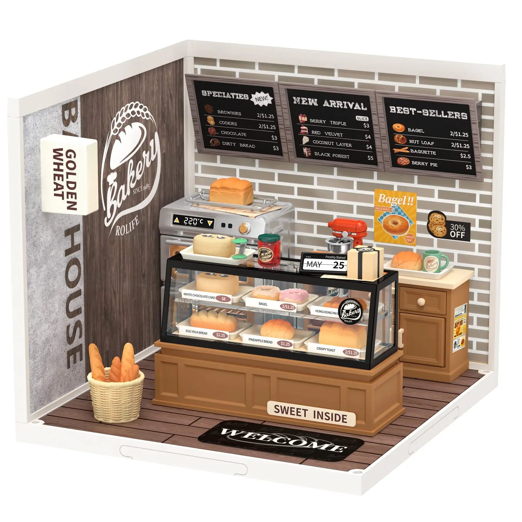 Robotime Rolife Super Creator Miniature Building Kit – Bookstore, Bakery & Bubble Tea Shop