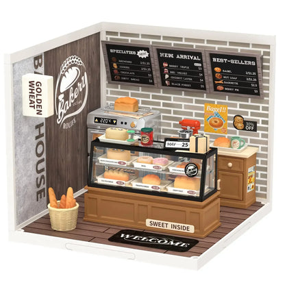 Robotime Rolife Super Creator Miniature Building Kit – Bookstore, Bakery & Bubble Tea Shop 3 in 1 / United States