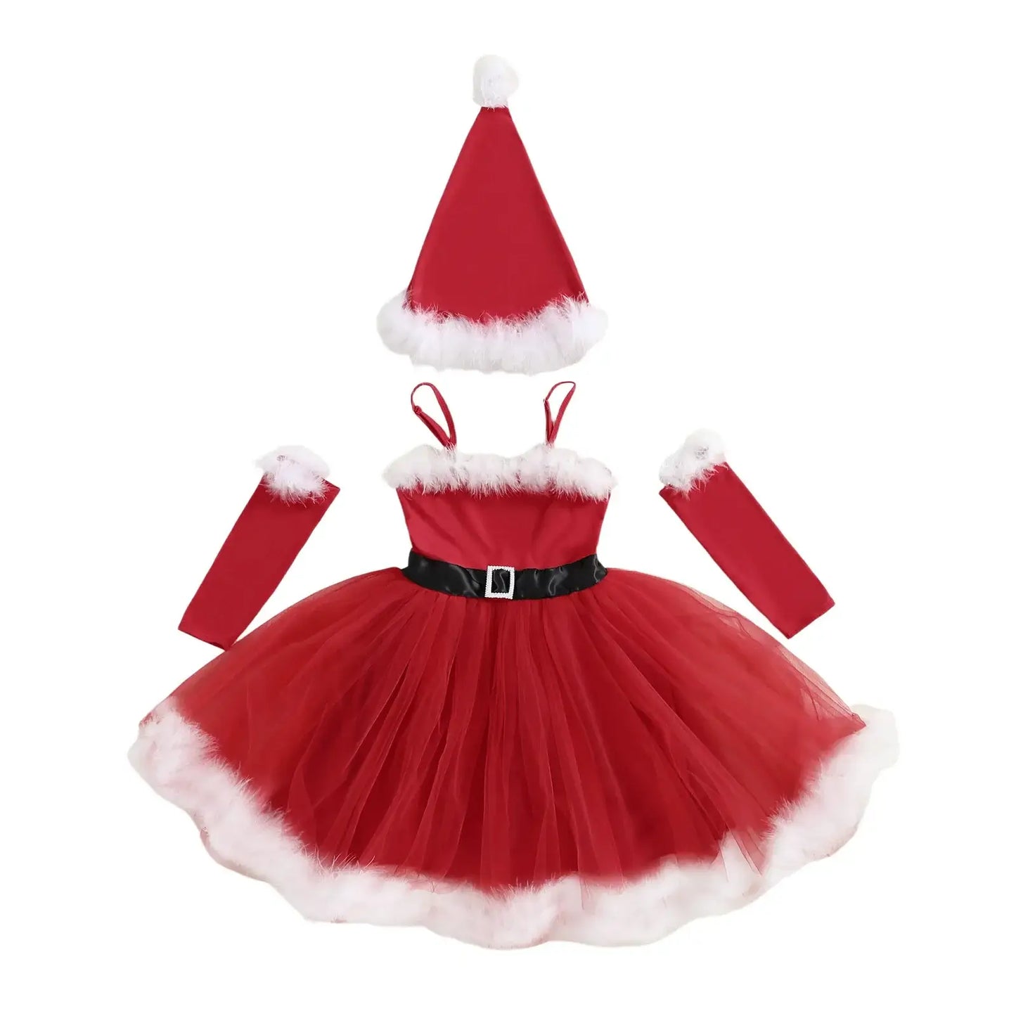 Baby Girl Christmas Outfit Set – Reindeer Romper with Santa Hat & Socks Red / 2-3 Years / United States