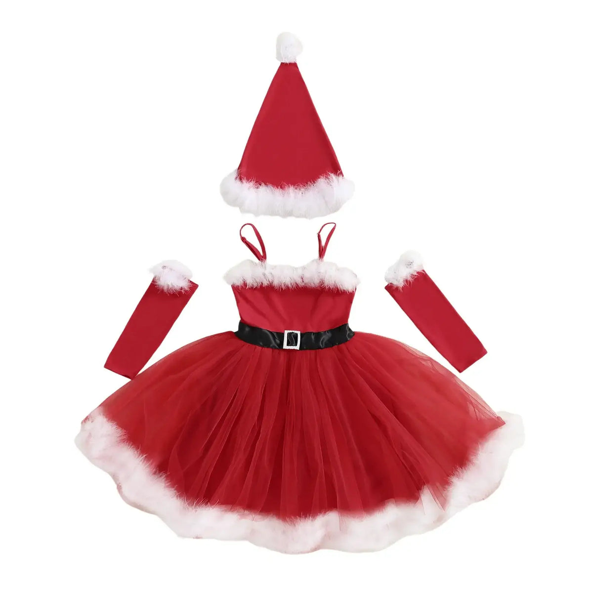 Baby Girl Christmas Outfit Set – Reindeer Romper with Santa Hat & Socks Red / 2-3 Years / United States