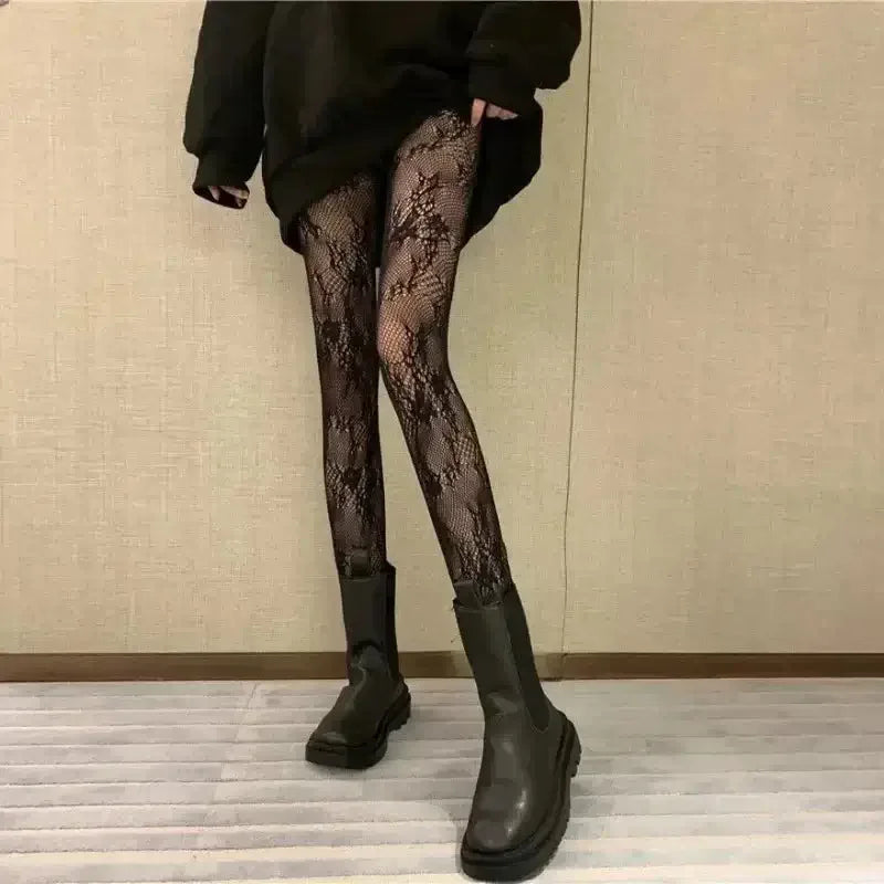 Hollowed Lace Mesh Stocking WHITE