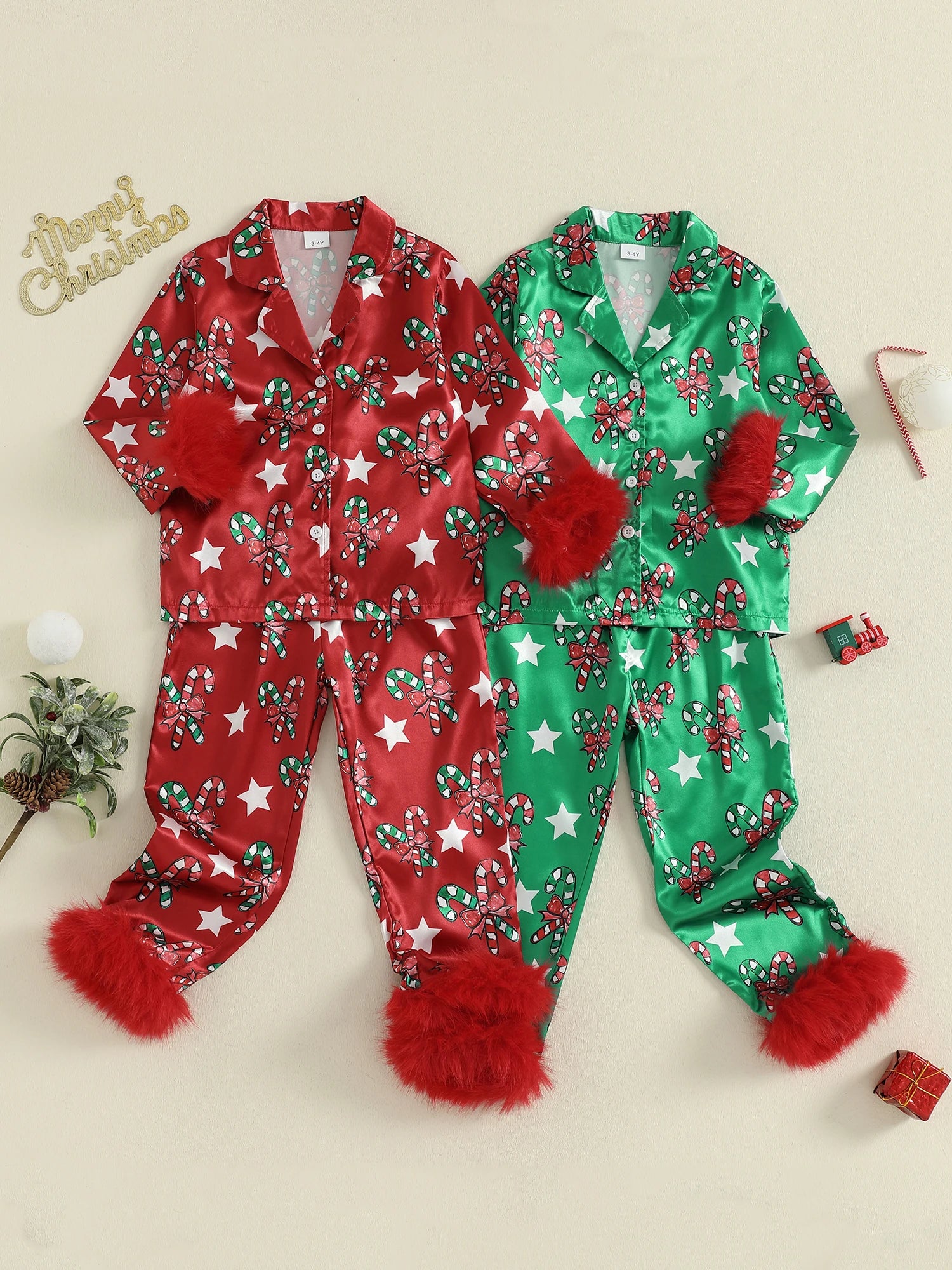 Kids’ Christmas Pajama Set – Candy Cane Print Shirt & Pants