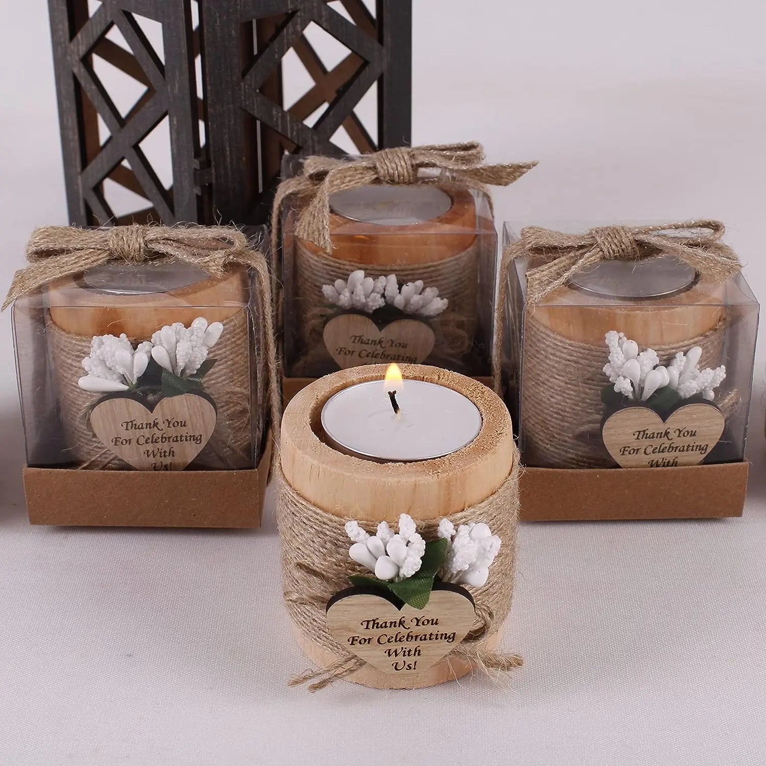 Guest Gift Candle for Wedding Wooden Tealight Candle Holders