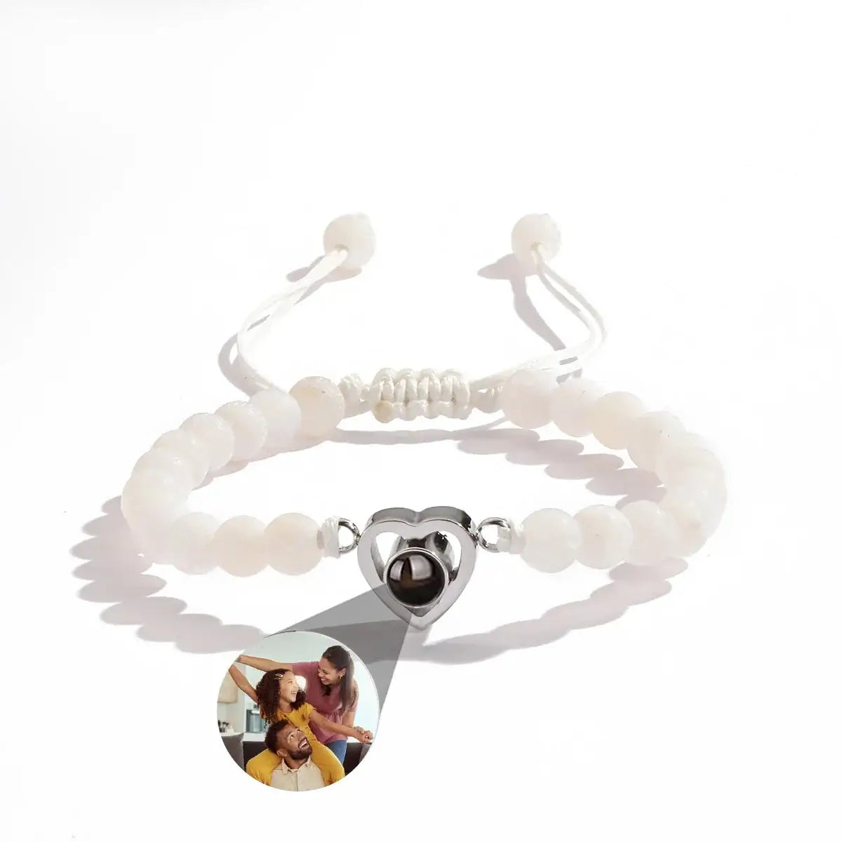 Shopminx Custom Photo Projection Bracelet Personalized Picture Jewelry Gift for Women Style4 / Silver Bead / United States