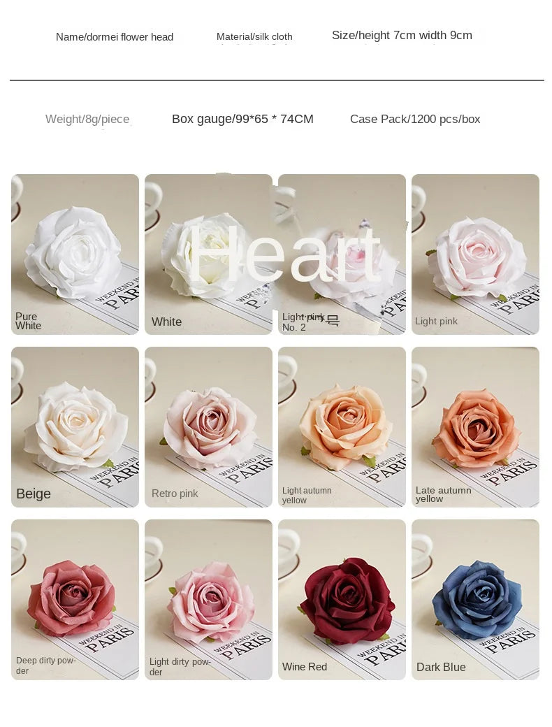 Artificial Silk Cloth Doer Rose Flower Head Wedding