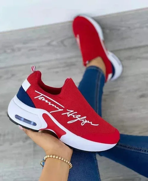 Casual Breathable Wedges Ladies Walking Sneakers Flat Women Shoes Red / 6