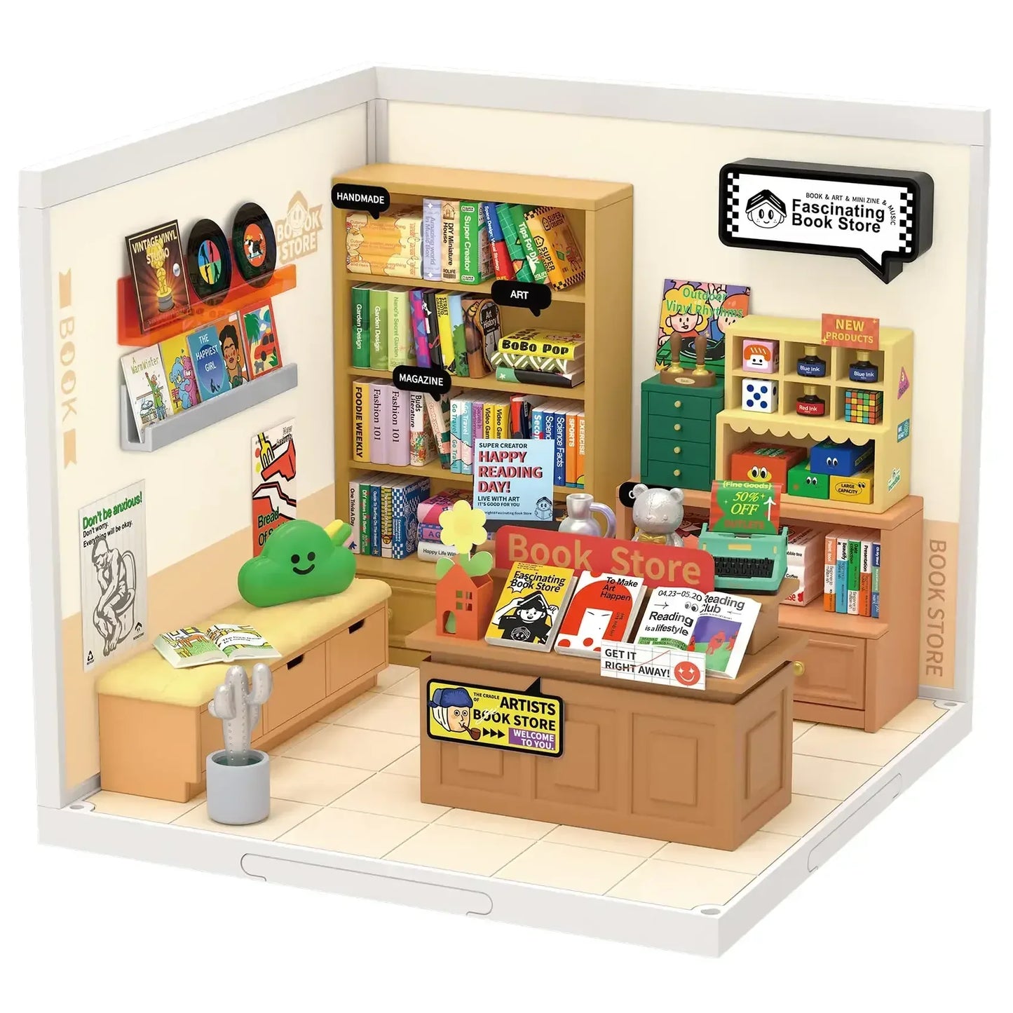 Robotime Rolife Super Creator Miniature Building Kit – Bookstore, Bakery & Bubble Tea Shop 3 in 1 / United States