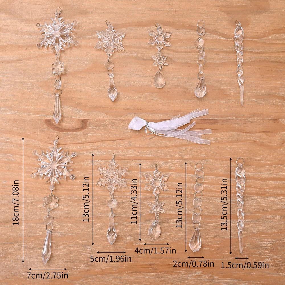 10Pcs Acrylic Crystal Snowflake & Icicle Ornaments