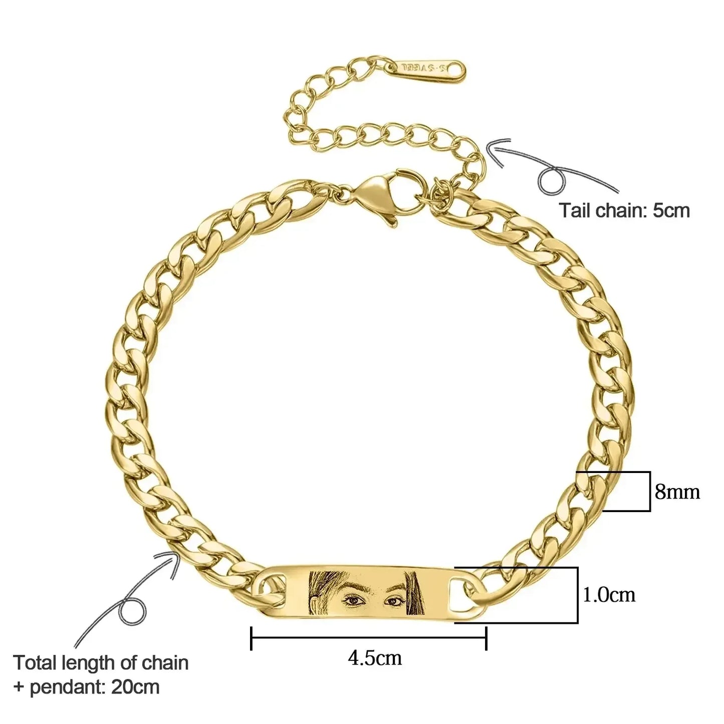 Personalized Eye Photo Bracelet Steel / 20cm Model size / United States