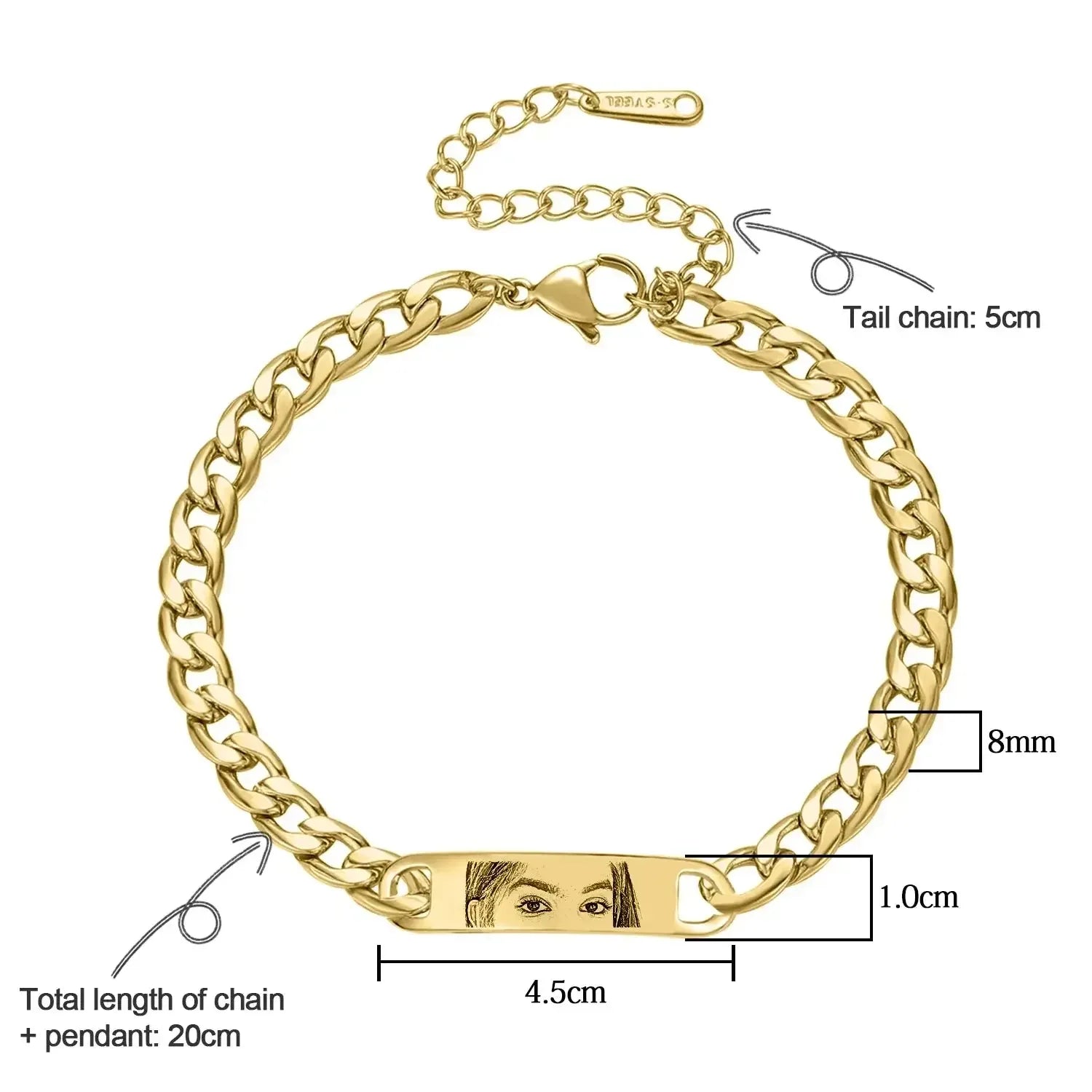 Personalized Eye Photo Bracelet Steel / 20cm Model size / United States