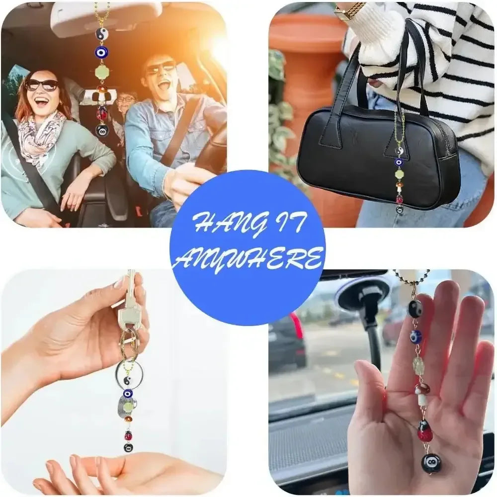 Cute Boho Car Pendant – Mushroom, Clover, Evil Eye, Ladybug & Yin Yang Decor colorful-1pc / United States