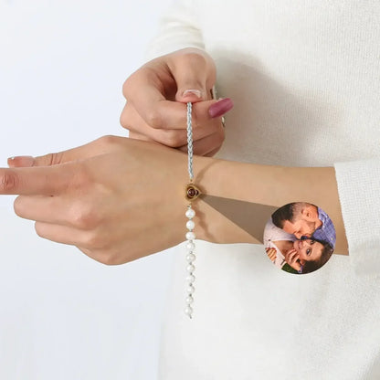 Handmade Pearl Projection Bracelet Custom Photo Luxury Pink 1 / adjustable / steel bead|United States