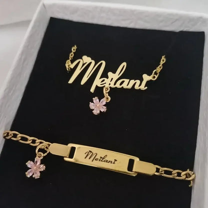 Custom Name Jewelry Set – Personalized Kids Necklace & Bracelet Gift White / 35cm / Set|United States