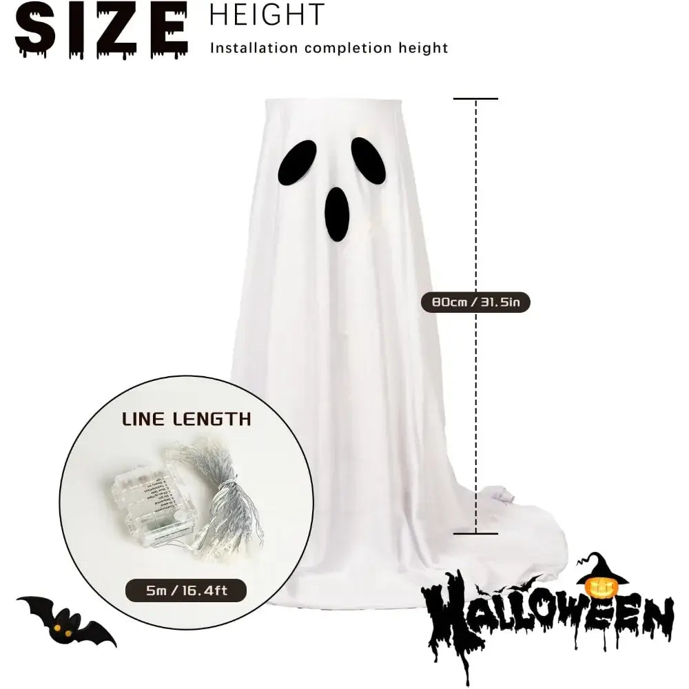 Halloween Lighted White Cloth Ghost Candy Bowl Decoration