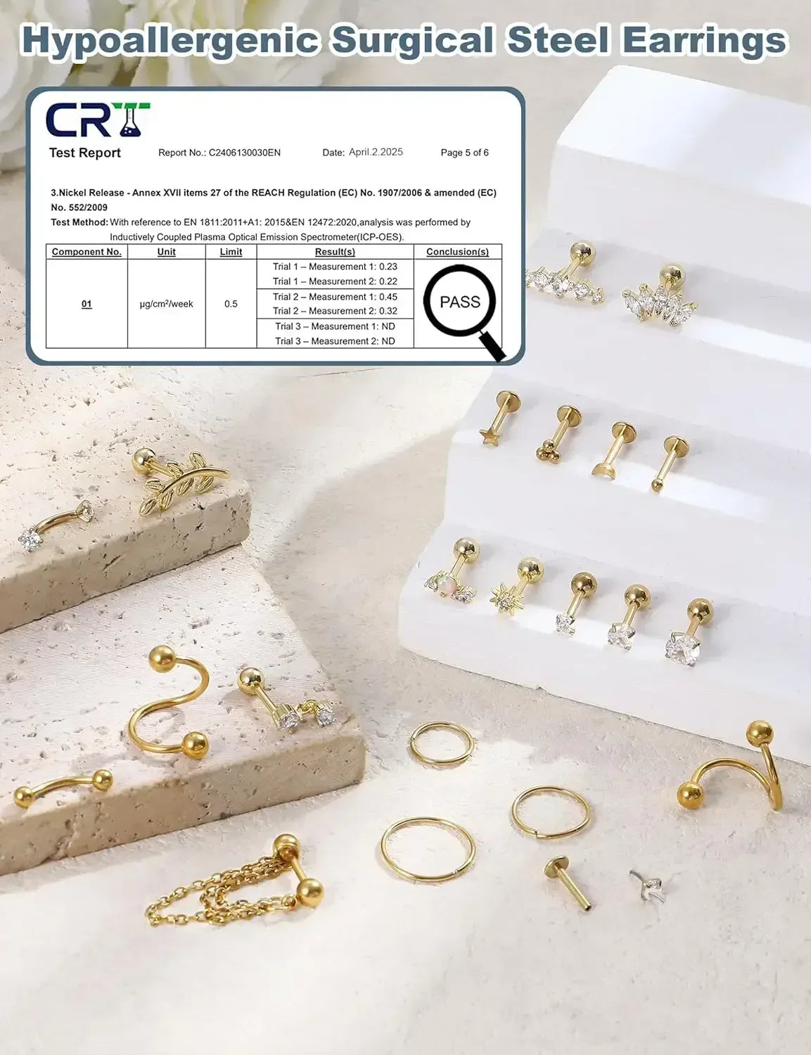 22-Piece 16G Cartilage Earring Set for Women–Surgical Stainless Steel United States / Silver