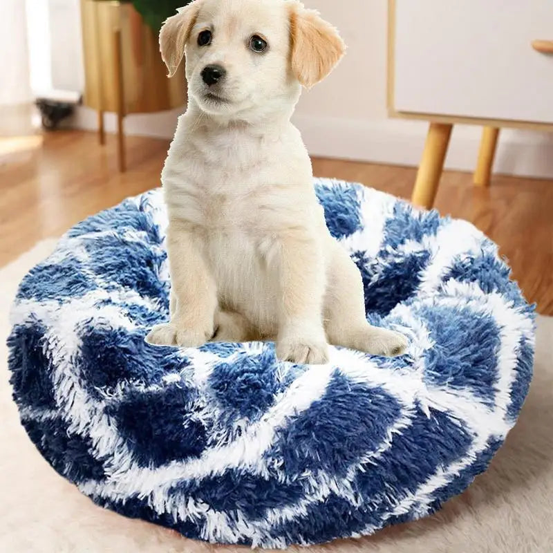 Round Dog Bed House Dog Mat Long Plush Cats Nest USB Heating Dog Basket Pet Cushion Soft Sleeping Pets Winter Warmth Supplies