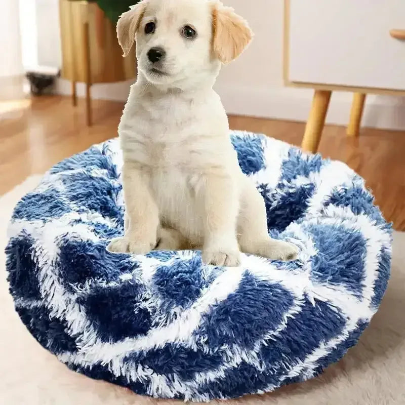 Round Dog Bed House Dog Mat Long Plush Cats Nest USB Heating Dog Basket Pet Cushion Soft Sleeping Pets Winter Warmth Supplies Gray / M / United States