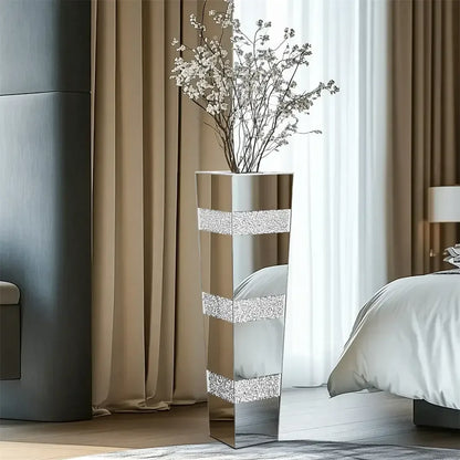 Modern Crystal Silver Mirrored Floor Flower Vase S / United States