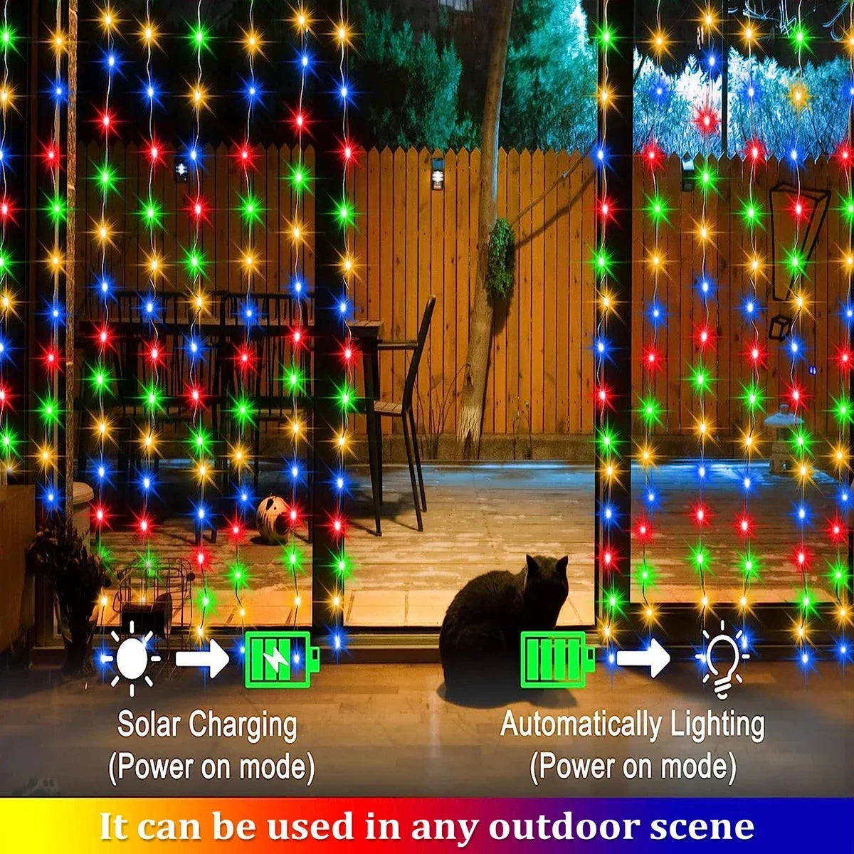 Solar Curtain Fairy Lights – 8-Mode Outdoor LED String