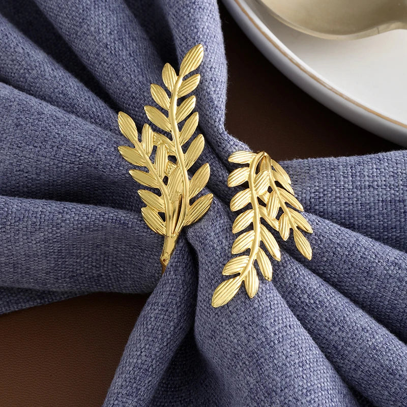 6Pcs Gold Wheat Napkin Rings Metal Leaf Napkin Holder For Harvest Festival Fall Christmas Thanksgiving Dinner Table Decoration