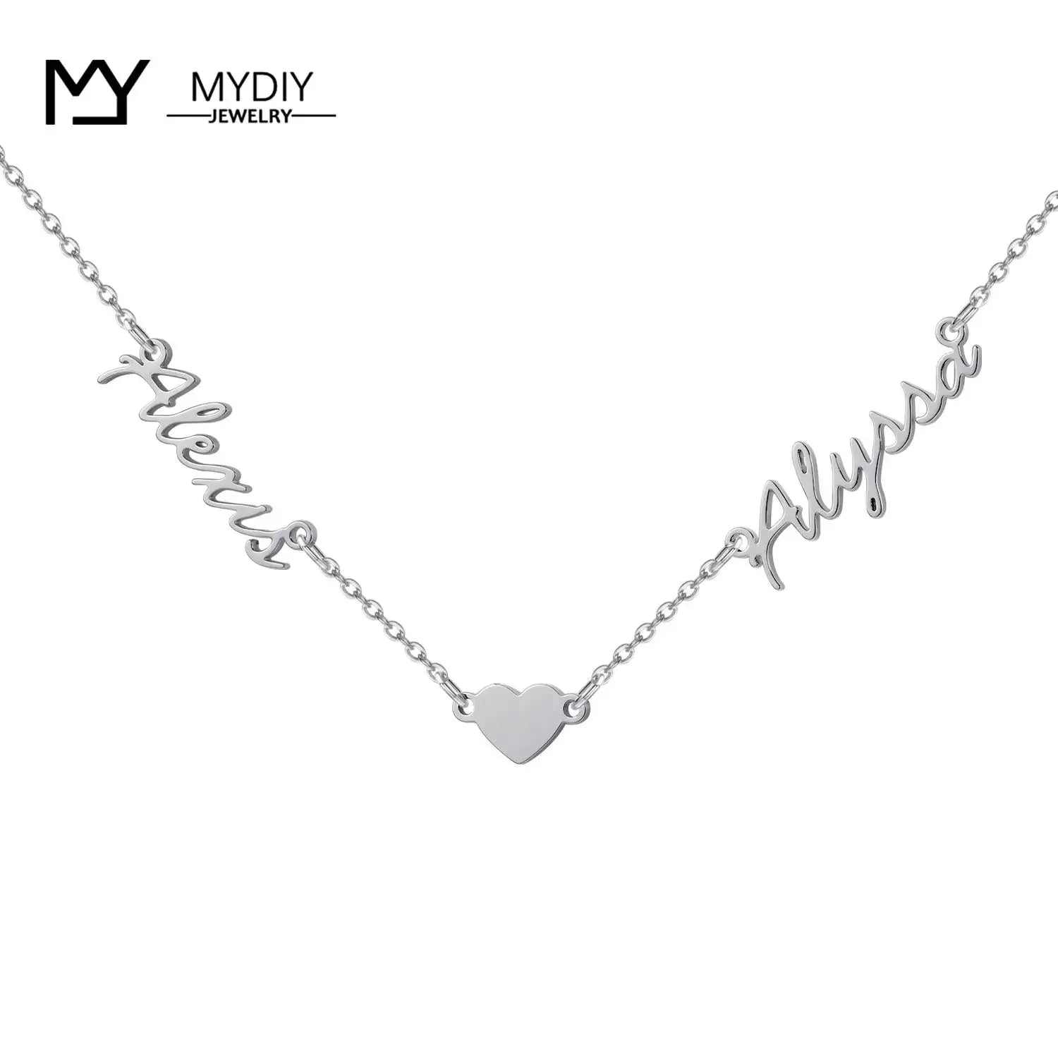 Shopminx Custom Name Bracelet Stainless steel Dainty Bracelets Double name / 40cm / Silver