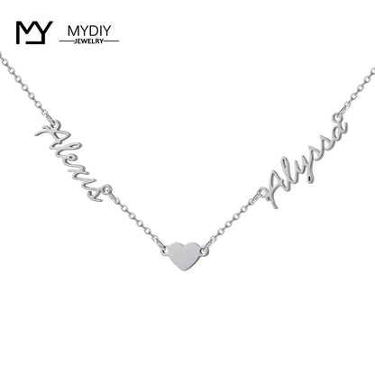 Custom Name Bracelet Stainless steel Dainty Bracelets Double name / 40cm / Silver