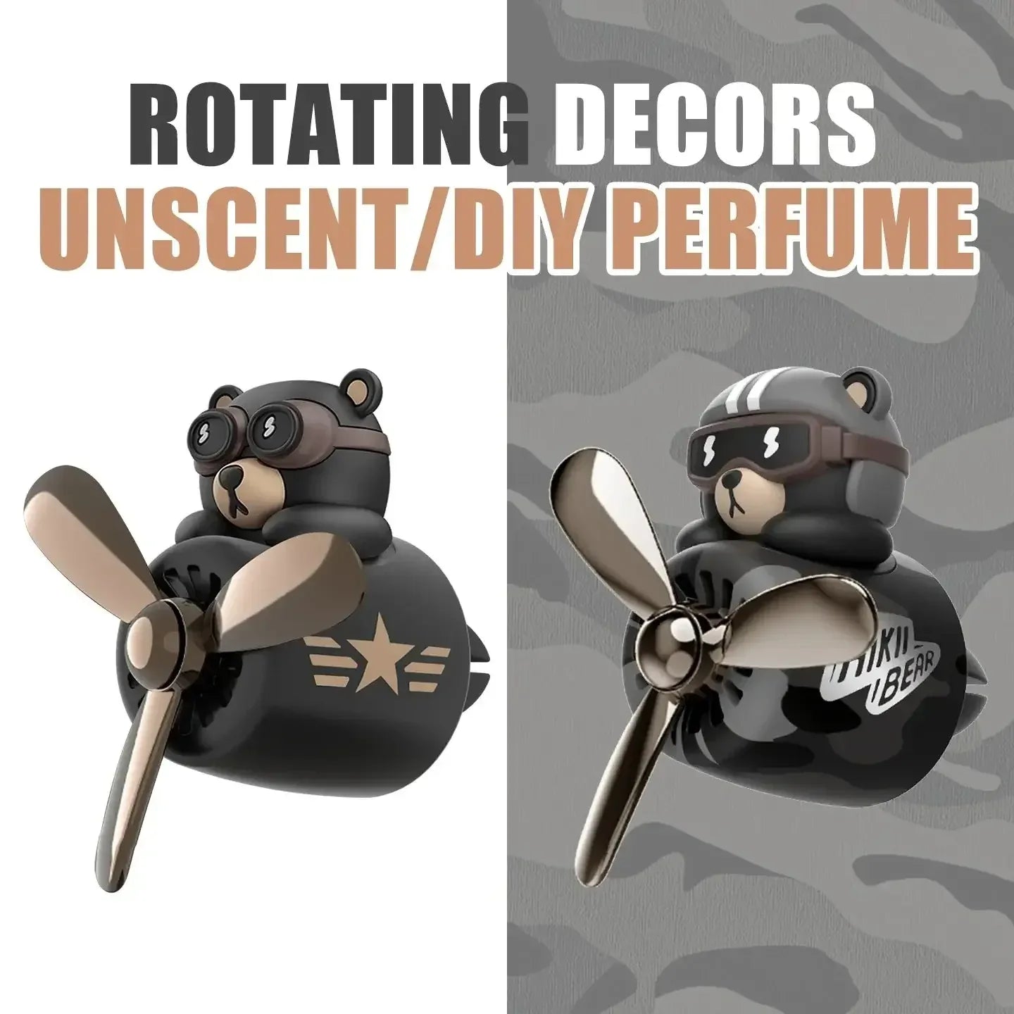 Pilot Bear Car Air Freshener with Rotating Propeller Unscent Bear Camo