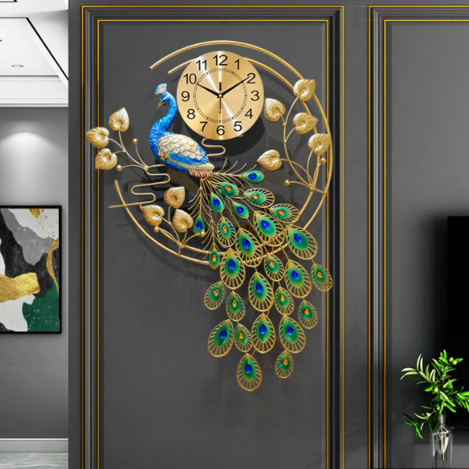 Peacock-Shaped Metal Wall Clock (Silent Sweep Movement)