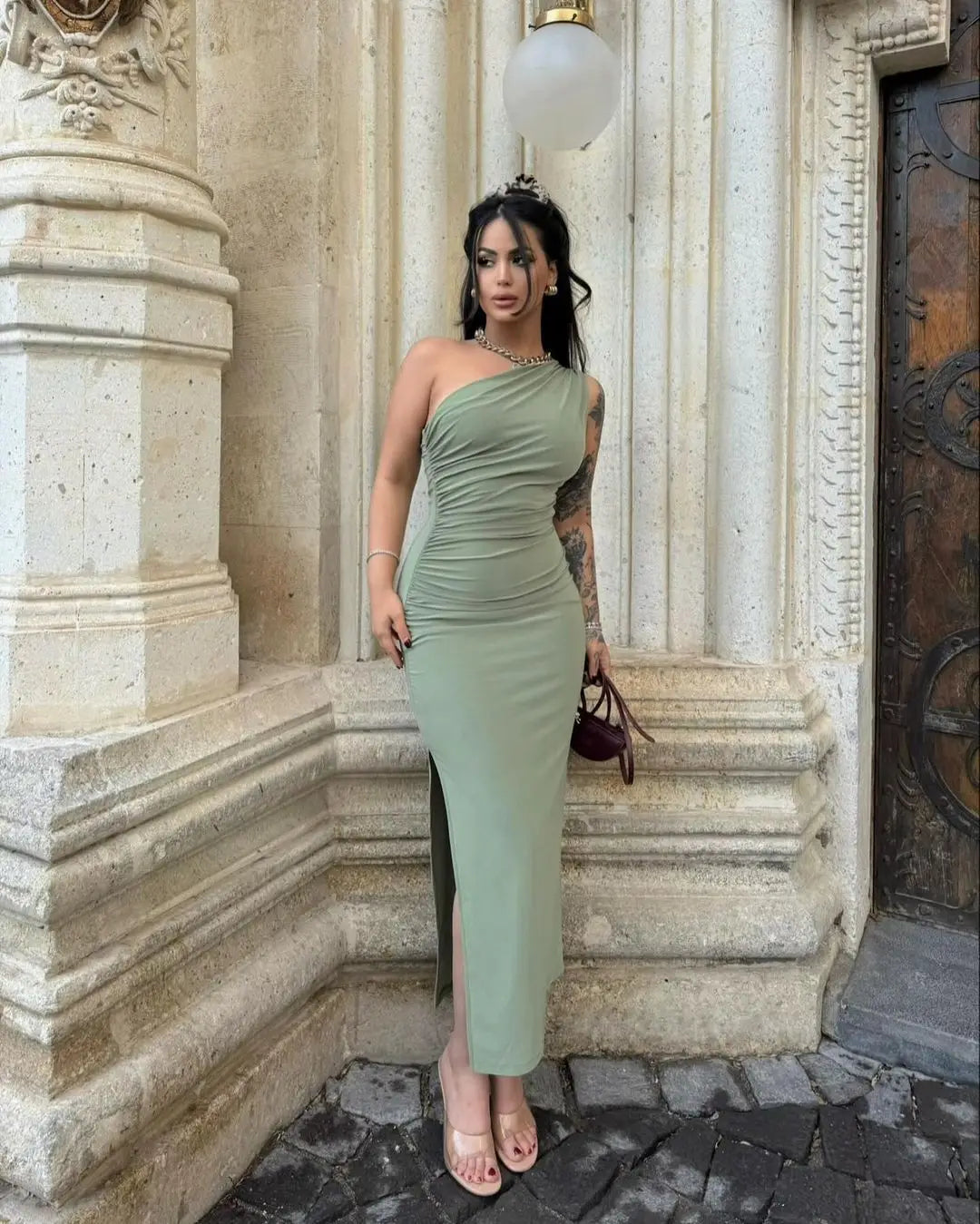 Fashion Sexy Split Sleeveless Backless Slim Maxi Dress