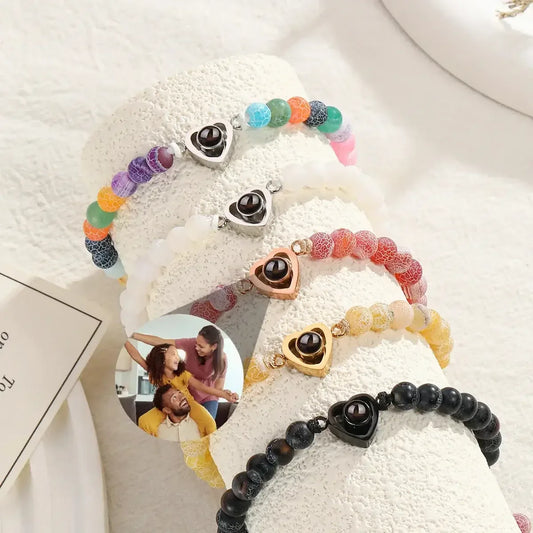 Custom Photo Projection Bracelet Personalized Picture Jewelry Gift for Women Style2 / Black Bead / United States