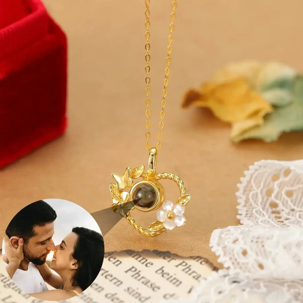 925 Silver Heart Projection Necklace Custom Photo Flower Pendant for Women Silver / 925 Sterling Silver / 50cm