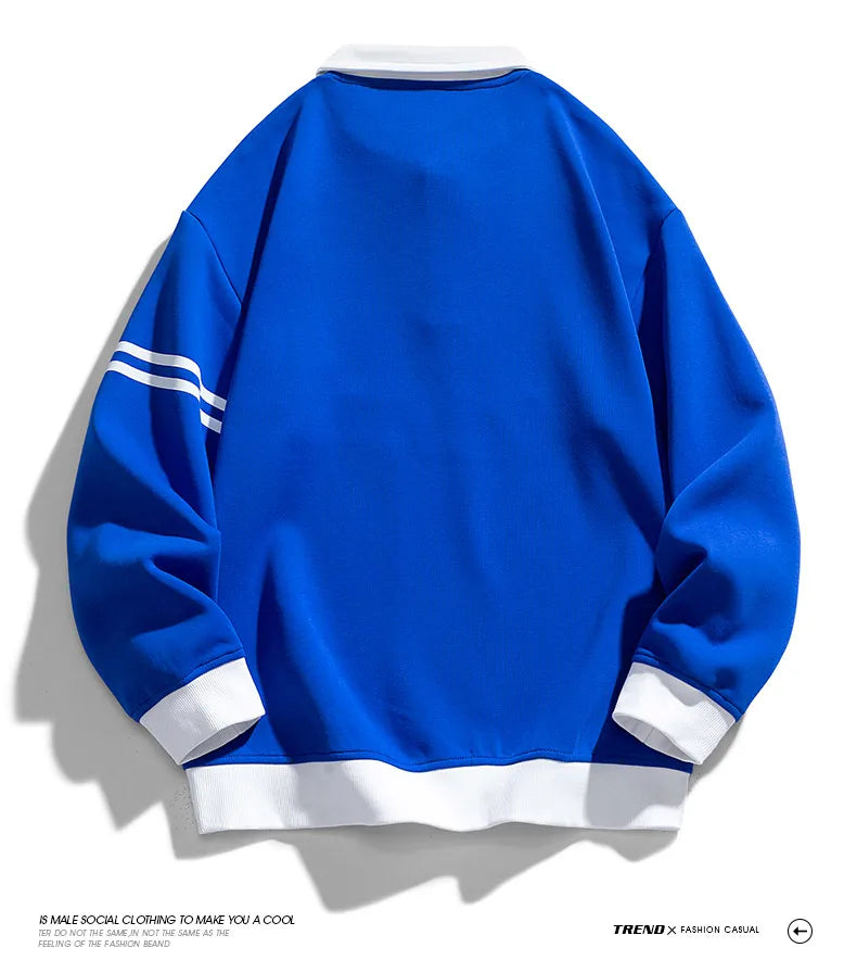 Men Oversized Contrasting Colors Lapel Sweatshirt