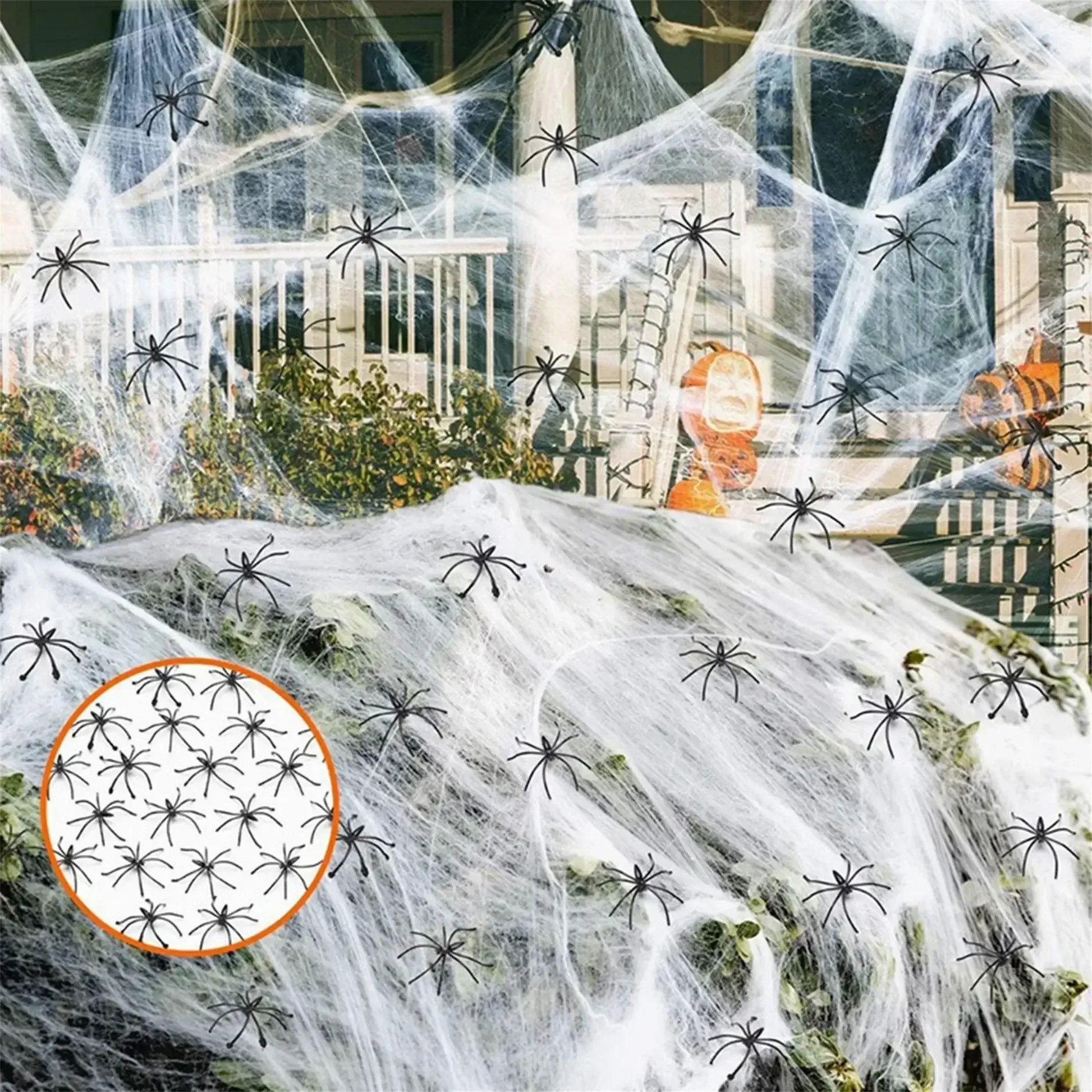 Halloween Spider Web Decoration with 60 Fake Spiders WHITE / L / United States