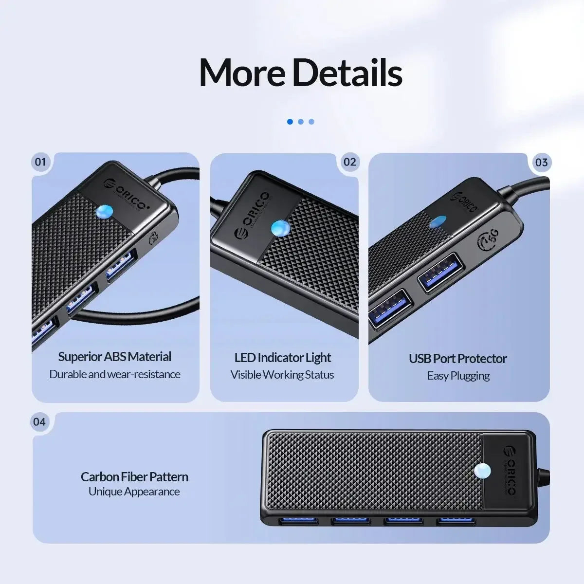ORICO Ultra-Slim 4-Port USB-C Hub 4 USB 3.0 15cm USB A / United States