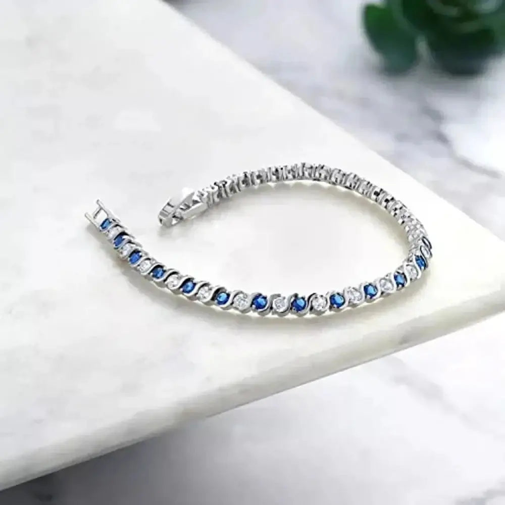 Shopminx Sterling Silver Sapphire Tennis Bracelet for Women Silver / United States