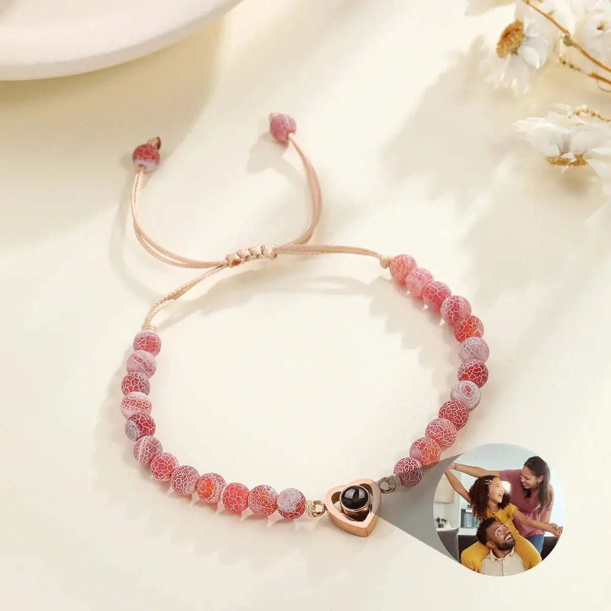 Shopminx Custom Photo Projection Bracelet Personalized Picture Jewelry Gift for Women Style2 / Black Bead / United States