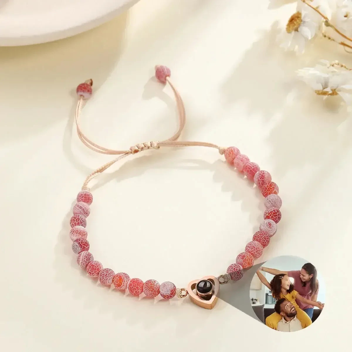 Custom Photo Projection Bracelet Personalized Picture Jewelry Gift for Women Style2 / Black Bead / United States