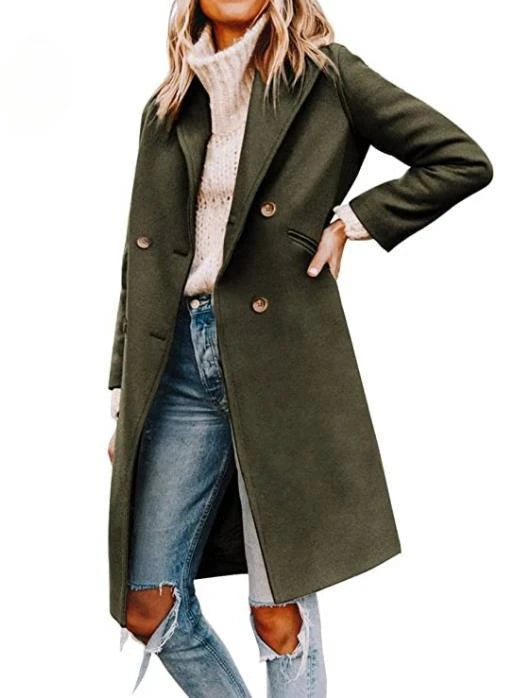 Winter Wool Coat Casual Notch Lapel Single-Breasted Peacoat Fashion Office Lady Trench Peacoat Jackets