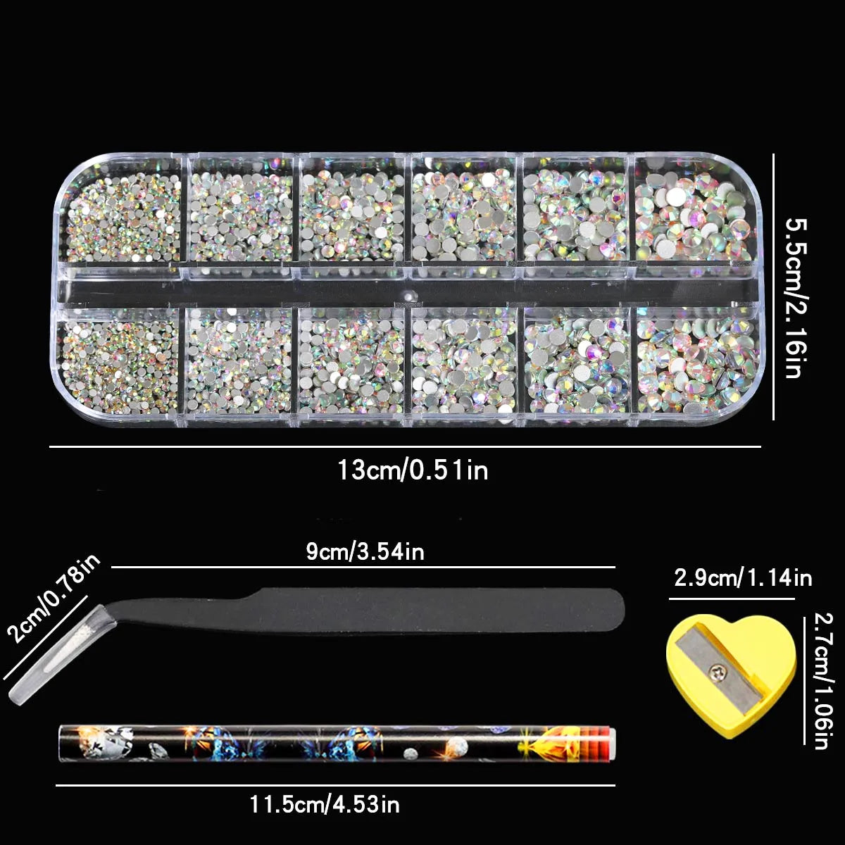 11 Boxes 3D Nail Art Decoration Set with Pearls, Rhinestones & Resin Flowers