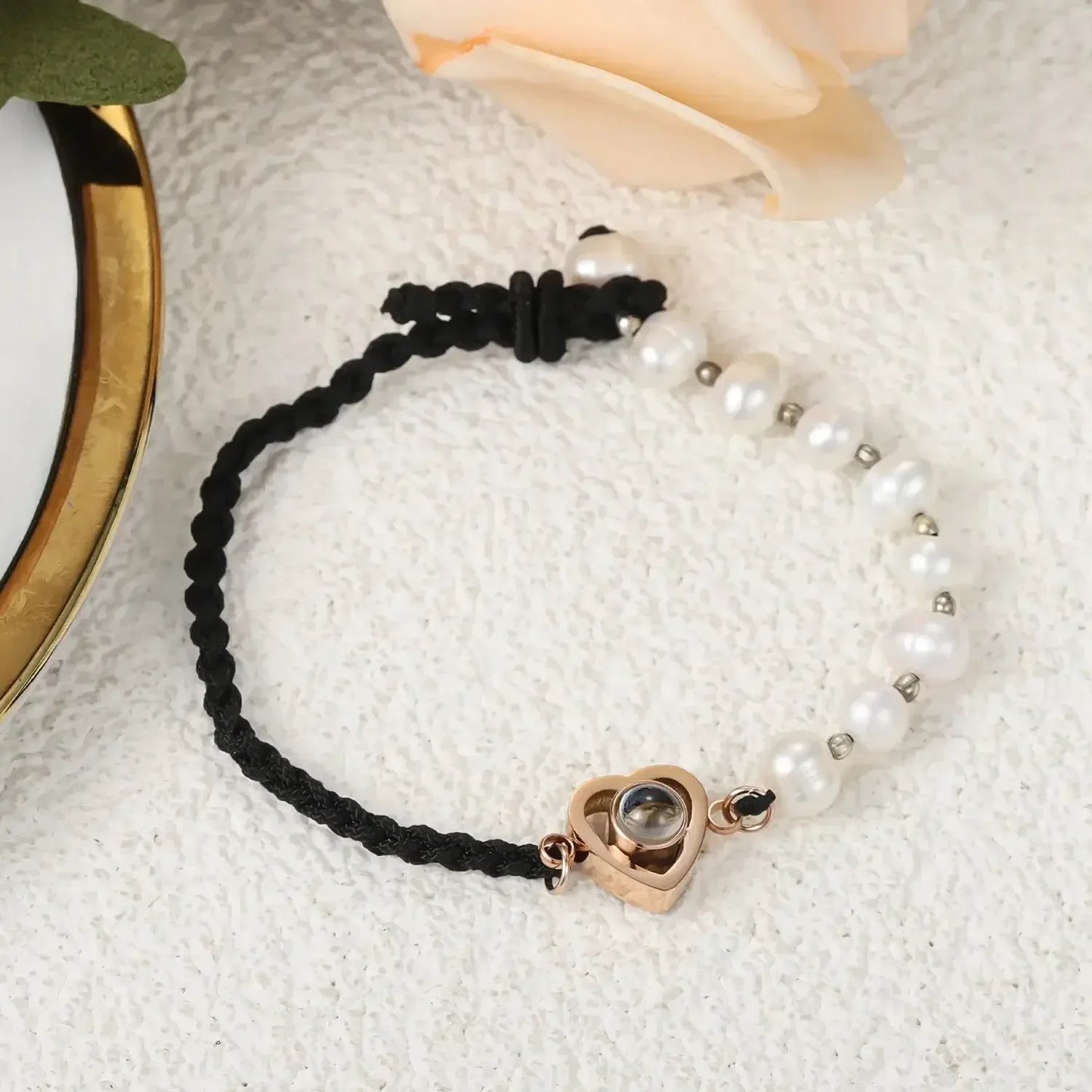 Handmade Pearl Projection Bracelet Custom Photo Luxury Pink 1 / adjustable / steel bead|United States