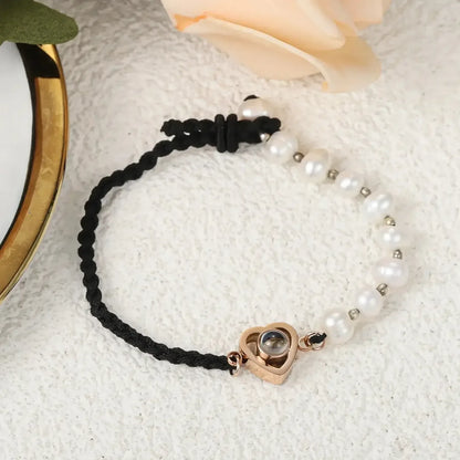 Handmade Pearl Projection Bracelet Custom Photo Luxury Pink 1 / adjustable / steel bead|United States
