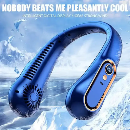Hanging Neck Fan Digital Display Power Ventilador Bladeless Neckband Fan Portable Mini Air Cooler Blue / United States