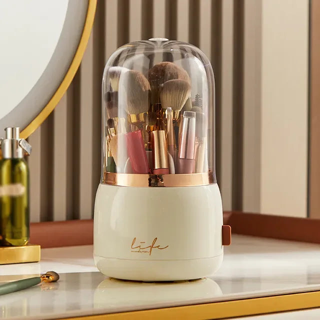 360° Rotating Makeup Brushes Holder Beige