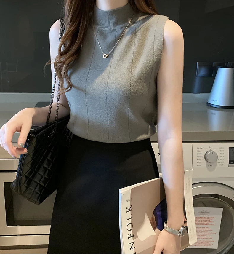 Sleeveless Knitted Blouse Shirt