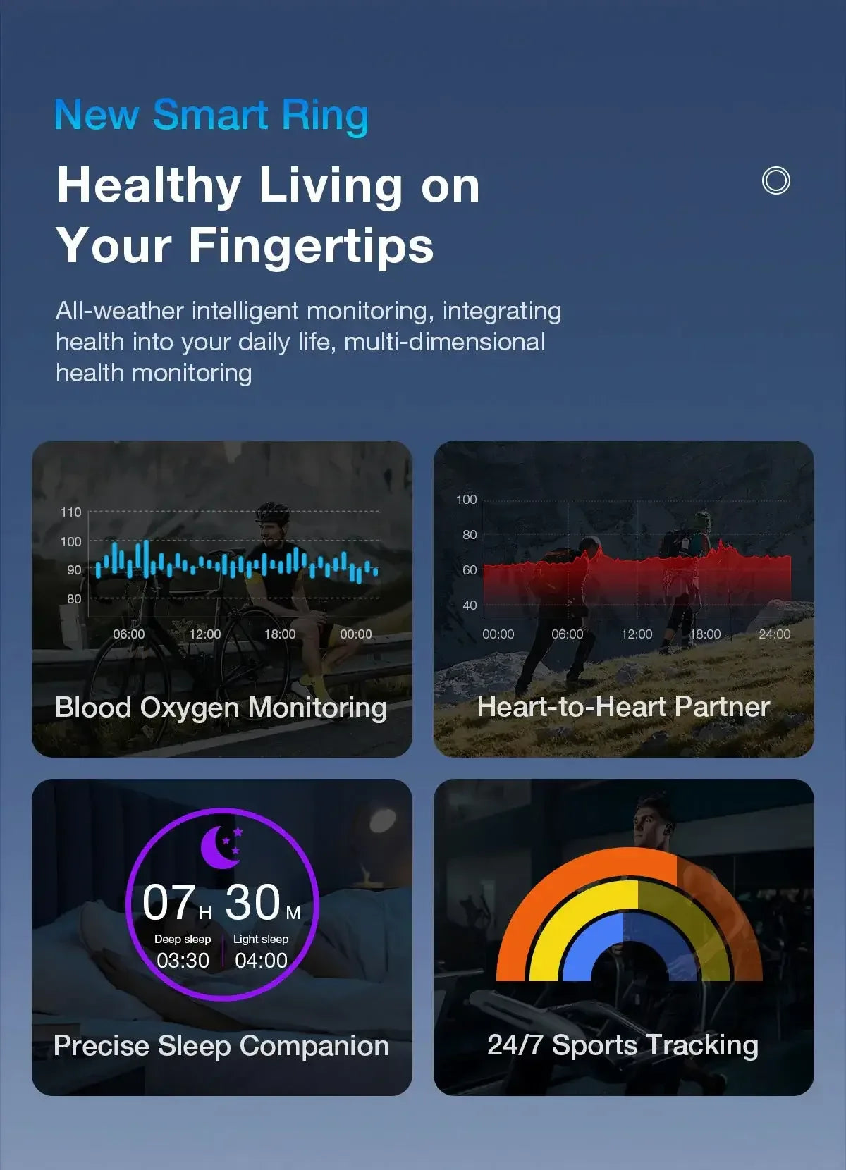 Aolon Gen3 Smart Ring Men Women Military Grade Titanium Steel Shell Waterproof Multi-sport Modes black / United States / 8