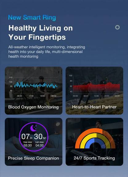 Aolon Gen3 Smart Ring Men Women Military Grade Titanium Steel Shell Waterproof Multi-sport Modes black / United States / 8