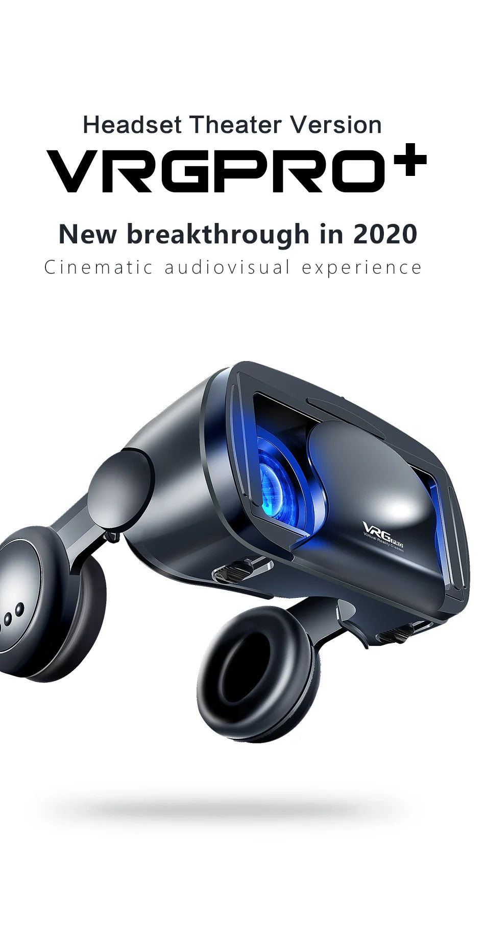 VRG Pro 3D VR Headset with Adjustable Lenses – Immersive Smart Glasses for 3.5–7” Smartphone