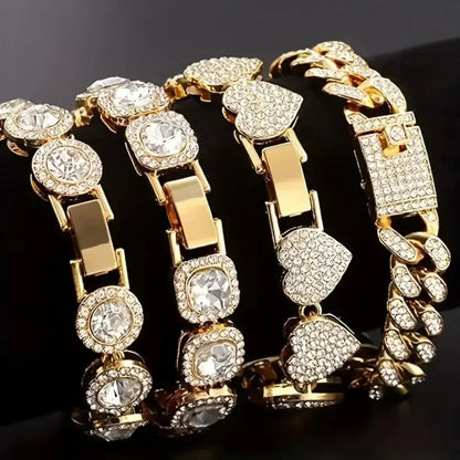 4 Piece Heart Shape Cuban Tenni Bracelet Set for Women United States / SILVER