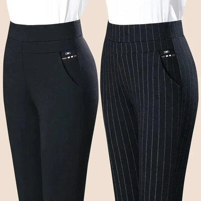 Elastic Waist Casual Straight Pants Black / M